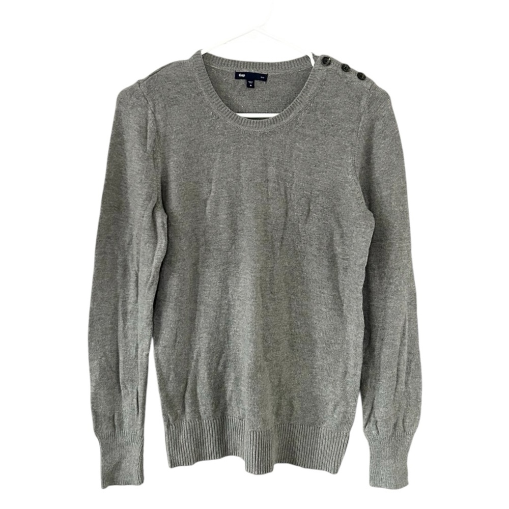 GAP Gray Button Accent‎ Rabbit Hair Crewneck Sweater